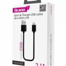 Кабель Olmio USB 2.0 - microUSB, 2м, 2.1A, черный