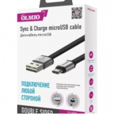 Кабель Olmio USB 2.0 - microUSB, 1м, 2.1A, черный