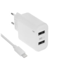 Зарядное устройство сетевое Olmio USBx2, 2.4А, Smart IC + 8-pin кабель в комплекте, белый