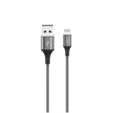 Кабель Olmio BASIC, USB 2.0 - lightning, 1.2м, 2.1A, текстильная оплетка, серый