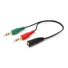 Аудиокабель Cablexpert CCA-418, Черный Cable Audio, 2X3.5mm/­m - 3.5mm/­f, audio + mic -> 4 pin, 0.2m, black
