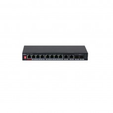 Коммутатор, Dahua, DH-PFS3210-8ET2GF-96, Неуправляемый, 8 портов x10/100 Base-T (PoE 90W). 2 порта combo 10/100/1000Base-T/1000-X SFP