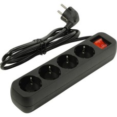 Удлинитель с заземлением Defender G418 Выключатель, 1.8 м, 4 розетки, черный