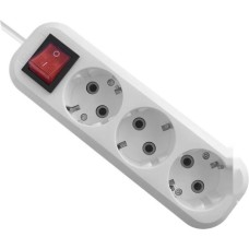 Удлинитель с заземлением Defender L330 16 А, 10 м, 3 розетки, выключ, белый