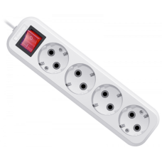Удлинитель с заземлением Defender L340 16 А, 3 м, 4 розетки, выключ, белый