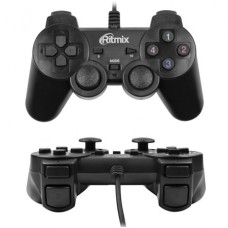 Джойстик Ritmix GP-004, Черный Joystick gamepad, 14 buttons + 2 sticks, vibro, PC, USB, 1.5m cable, black