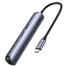 Мобильный активный OTG-хаб UGREEN CM418 USB-C to 2*USB 3.0+HDMI+RJ45 Ethernet Adapter+PD
