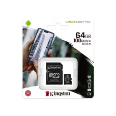 Карта памяти MicroSD, Kingston Canvas Select Plus, 64GB, SDCS2/64GB, Class 10, UHS-I, R100/W100 + SD Adapter