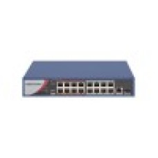 Коммутатор, Hikvision, DS-3E0318P-E/M(C), Неуправляемый, 16 x 10/100 Mbps, РоЕ 802.3af/at 130W, 1 x Gigabit RJ45, 1 x SFP combo, Настольный, Long Range Ports 9 to 16: up to 300 m.