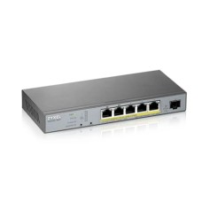 Smart L2 Surveillance Gigabit PoE Switch Zyxel NebulaFlex Pro GS1350-6HP, 5xRJ-45: 1G (4x PoE+, 1x PoE++), 1xSFP, 60W PoE budget, extended range (250m), desktop, fanless