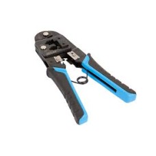 Инструмент NETLAN обжимной профессиональный, 2 гнезда, торцевой, с возвратной пружиной, совместим с коннекторами: RJ45/8P8C, RJ12/6P6C,RJ11/6P4C