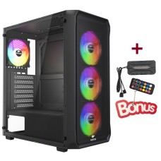 Корпус Wintek Tornado Pro PS195-B-M TG, ATX, USB 1*3.0/2*2.0, HD+Mic, 0,5mm, 4*12cm ARGB, Black