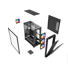 Корпус Wintek Andromeda MAX P193-M-B TG, ATX, USB 2*3.0/1*2.0, HD+Mic, 0,5mm, 4*12cm ARGB (контроллер + пульт д/у в комплекте), Black