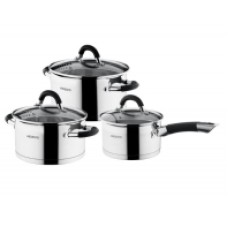 Набор посуды Ardesto Gemini Monza со сливом, 6 пред., ручки с серым силиконом, нержавеющая сталь AR1906GS