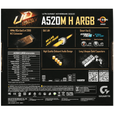 Материнская плата Gigabyte A520M H ARGB MB Socket AM4, MATX, AMD A520 (DP+HDMI) 2DDR4, PCIx16, 2PCIx1