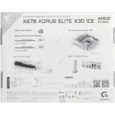 Материнская плата, Gigabyte, X870 AORUS ELITE X3D ICE (4719331876678), AM5, X870, 4xDDR5 4800/5200/8800(OC), 2xSATA3, 4xM.2 (2*PCIe 4.0 x4/x2, 2*PCIe 5.0 x4/x2), Raid, 1xHDMI, 2xUSB4 Type-C®, 2xPCI-Ex16, Wi-Fi, ATX