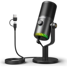 Maono DM30RGB Студийный USB-микрофон с RGB-подсветкой и настольной подставкой; диаграмма направленности: кардиоида; частотный диапазон: 20 -20000 Гц; частота дискретизации: 24 бит/48 кГц; диаметр диафрагмы: 14 мм.