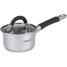 Ковш Ardesto Gemini Salerno, стеклянная крышка, 0.8 л, серые ручки с силиконом, нержавеющая сталь, А