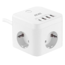 Сетевой фильтр 2E 3XSchuko 3*USB-A, 1*USB-C, 1.5м, white