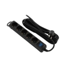 СЕТЕВОЙ ФИЛЬТР 2Е 5XSchuko с выключателем, 3G*1.5мм, 5м, black