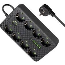 Удлинитель Defender без заземления R215 3 м, 8 розеток, 4xUSB, черный