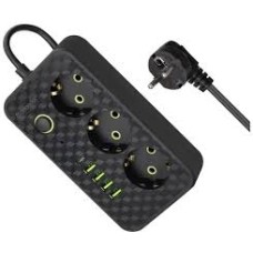 Удлинитель Defender без заземления R220 3 м, 3 розетки, 4xUSB, 1xType-C, черный