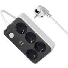 Удлинитель Defender без заземления R230 2 м, 4 розетки, 2xUSB, черный