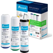 Комплект картриджей (фильтров) Ecosoft Premium 1-2-3 (удаляет жесткость, хлор, тяжелые металлы, фен