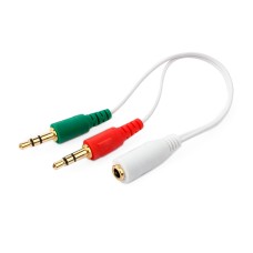 Аудиокабель Cablexpert CCA-418, Белый Cable Audio, 2X3.5mm/­m - 3.5mm/­f, W, audio + mic -> 4 pin, 0.2m, white