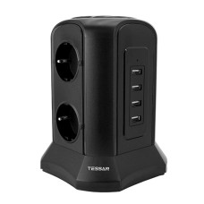 Сетевой фильтр + зарядка Tessan TP-VB4U6E, 1.5m, Черный 6 розеток, 10A, 4 USB 2.4A max, switch, black