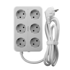 Сетевой фильтр + зарядка Tessan TS-303, Серый 2m, 6 розеток, 16A, 3 USB 2.4A max, switch, grey