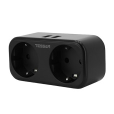 Сетевой фильтр + зарядка Tessan TS-321-DE, Черный 2 розетки, 16A, 2 USB 2.4A max, black