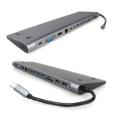 Концентратор USB Type-C, Cablexpert  A-CM-COMBO9-01 Hub 5 port, USB 2.0/­3.1, HDMI/­VGA/­RJ45/­jack 3.5/­PD/­SD/­LAN
