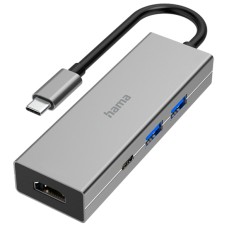 Концентратор USB Hama 00200107, серебристый Hub 4 port, USB 2 Type-A 3.2/­USB-C 3.2/­HDMI, silver