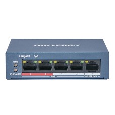 Сетевой коммутатор Hikvision DS-3E0105P-E/­M(B) Switch 4 port 10/­100M 4xPoE + 1xRJ45 Uplink 10/­100M, PoE 35W, desktop