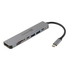 Концентратор USB ExeGate DUB-21C/­PD/­CR/­H, EX293983RUS, Серый Hub 3 port, USB Type-C/­2xType-A/­HDMI/­SD/­microSD, grey
