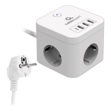 Сетевой фильтр + зарядка Cablexpert CUBE-3-CU3-W-1.5, Белый 1.5m, 3 розетки, 10A, 1xType-C/­3xUSB, White