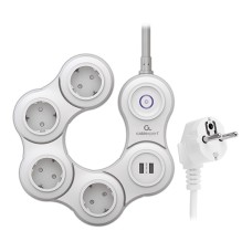 Сетевой фильтр + зарядка Cablexpert Snake SNK-4-U2-W-2, Белый 4 розетки, 10A, 2 USB switch, White