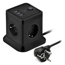 Сетевой фильтр + зарядка Cablexpert Tower TWR-4-U3-B-2, Черный 2m,3розетки, 10A, 3xUSB 3.1А, switch, Black