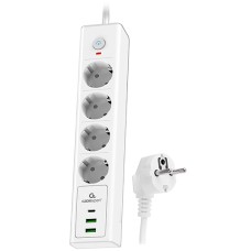 Сетевой фильтр + зарядка Cablexpert Exnovo EXN-4-CU2-W-2, Белый 2m, 4розетки,16A,1xType-C 30Вт/­2хUSB,whitet