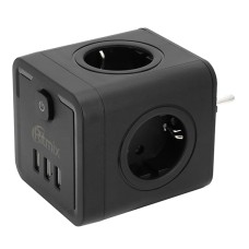 Сетевой фильтр + зарядка Ritmix RM-043, Черный 4 розетки, 16A, 3 USB, black