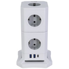 Сетевой фильтр + зарядка Ritmix RM-292C, 2m, Белый 9 (2x5) розеток, 2 USB-A + USB Type-C, white