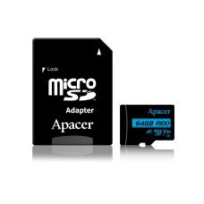 Карта памяти Micro SDXC 64Gb Apacer, Class 10 UHS-I U3, адаптер