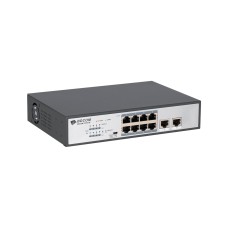 Коммутатор, BDCOM, S1510-8P, Неуправляемый, 8 портов PoE 10/100/1000M RJ45, 2 порта 10/100/1000M RJ45, Бюджет PoE 125W, supports standard/VLAN/CCTVmode, Стоечный 1U