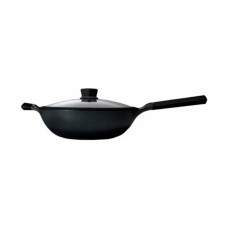 Сковорода, Huohou, Super Platinum Non-stick Pan-Wok, HU0069, 32см, Круглая форма, Антипригарное тефлоновое покрытие, Подходит для индукционных и газовых плит, Крышка в комплекте, Черный