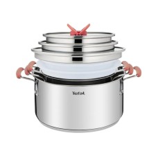 Набор посуды, Tefal, Opti'space G720SD74, 13 предметов, Кастрюли с крышками 24/20/18см (5,2/3/,2,1л), Пластиковые крышки 20/18см, Кухонные аксессуары 5шт, Все типы плит, Нержавеющая сталь