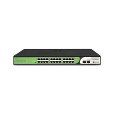 Коммутатор, BDCOM, S1500-24P2S-370, Неуправляемый, 24 порта PoE (370W) 10/100/1000M RJ45, 2 порта SFP, Стоечный