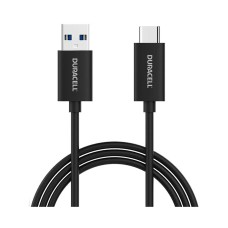 Интерфейсный кабель, Duracell, USB5031A, USB-A на USB-C, Нейлон, 3A/5V, Скорость передачи данных 5Gbps, USB 3.2, 1 м, Чёрный