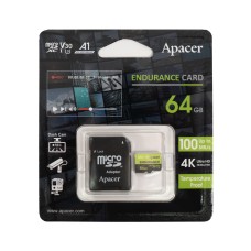 Карта памяти Micro SDXC 64Gb Apacer, Class 10 UHS-I U3, A1, адаптер