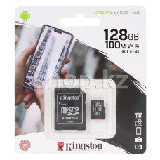 Карта памяти Micro SDXC 128Gb Kingston, Class 10 UHS-I U1, адаптер (SDCS2/128GB)